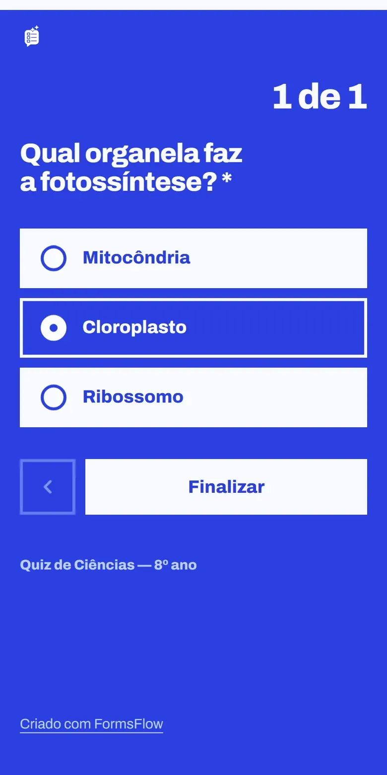 A página inteira na sua cor, com perguntas grandes e diretas.